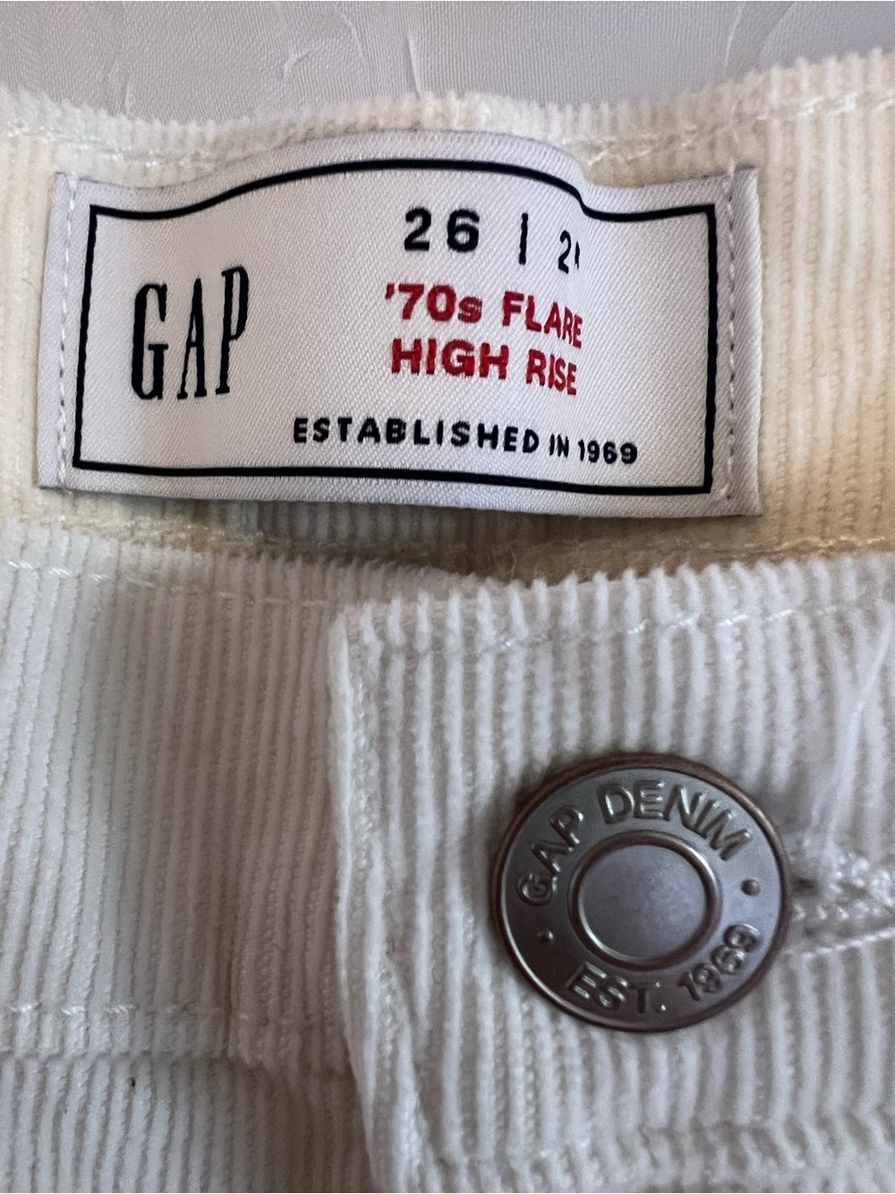 🤍GAP White Corduroy 70s Flare High Rise Pants - Picture 2 of 4